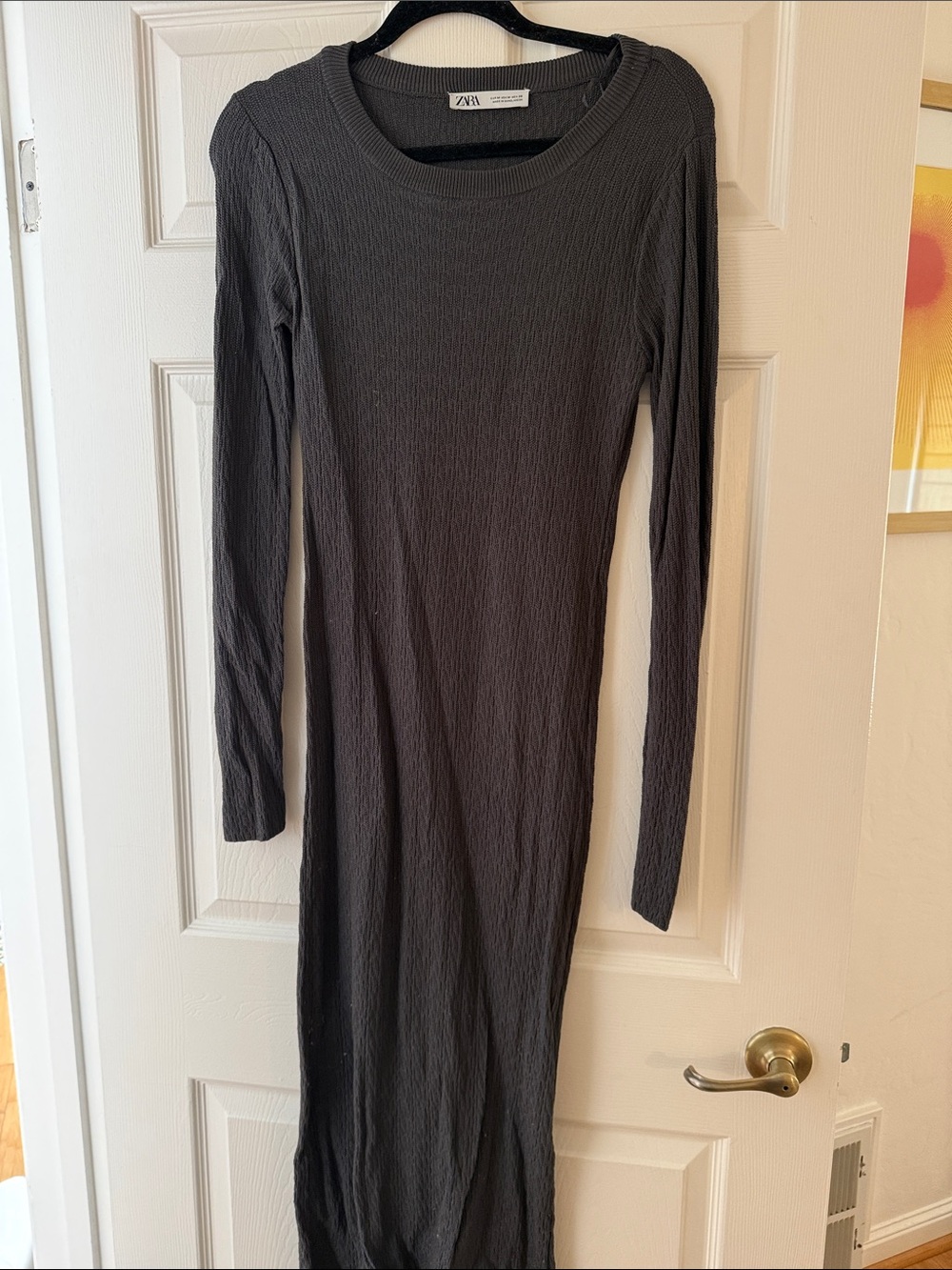 Zara Charcoal Long-Sleeve Ribbed Maxi Dress